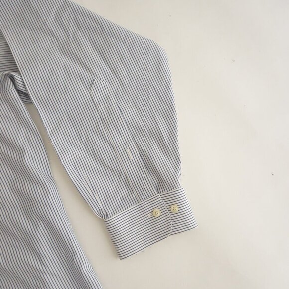 Brooks Brothers 346 White Blue Pinstripe Non-Iron All Cotton Dress Shirt 17.5 - Picture 4 of 10